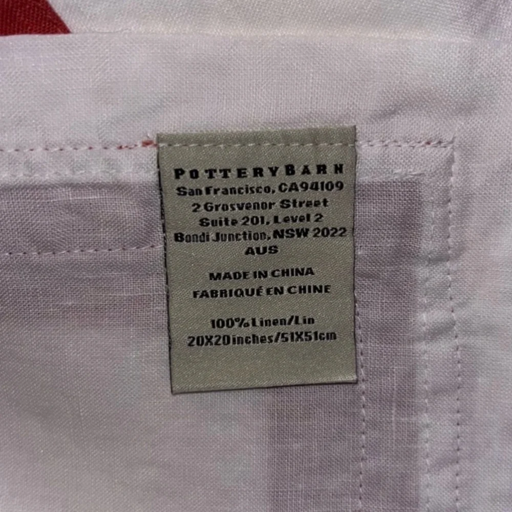 Pottery Barn 100% Linen; Belgium Set of 8 Cloth Napkins